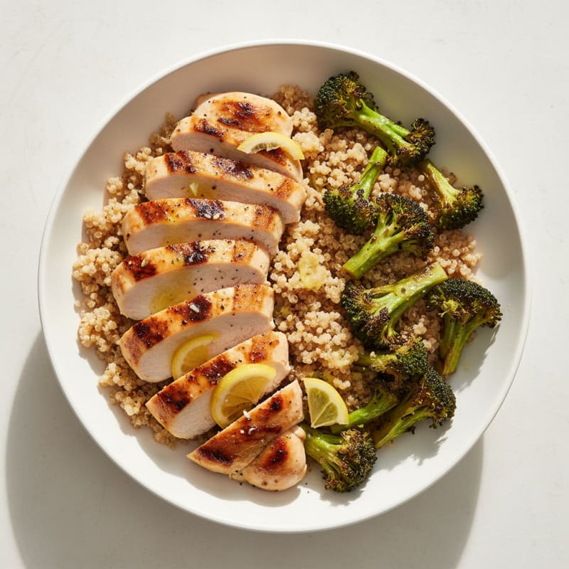 Grilled Chicken and Quinoa Bowl with Roasted Broccoli