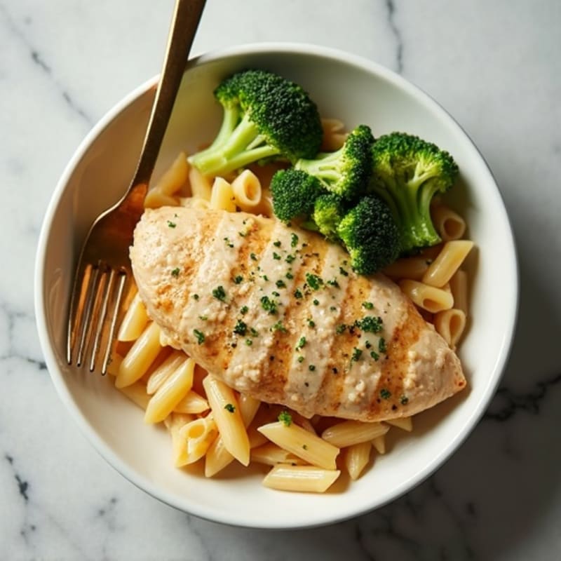 Creamy Garlic Parmesan Chicken Pasta with Roasted Broccoli