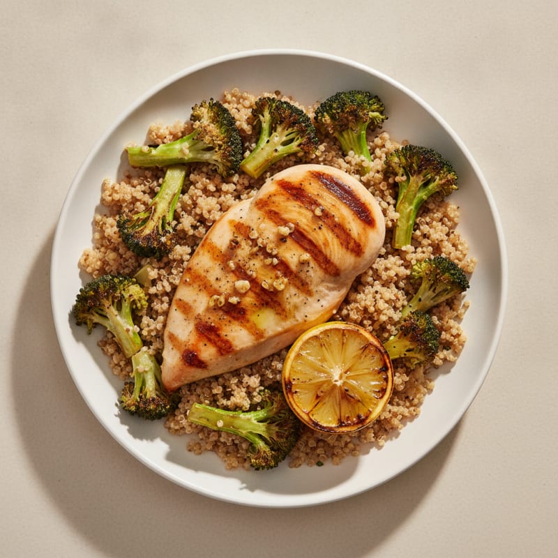 Grilled Chicken Breast with Roasted Broccoli and Quinoa