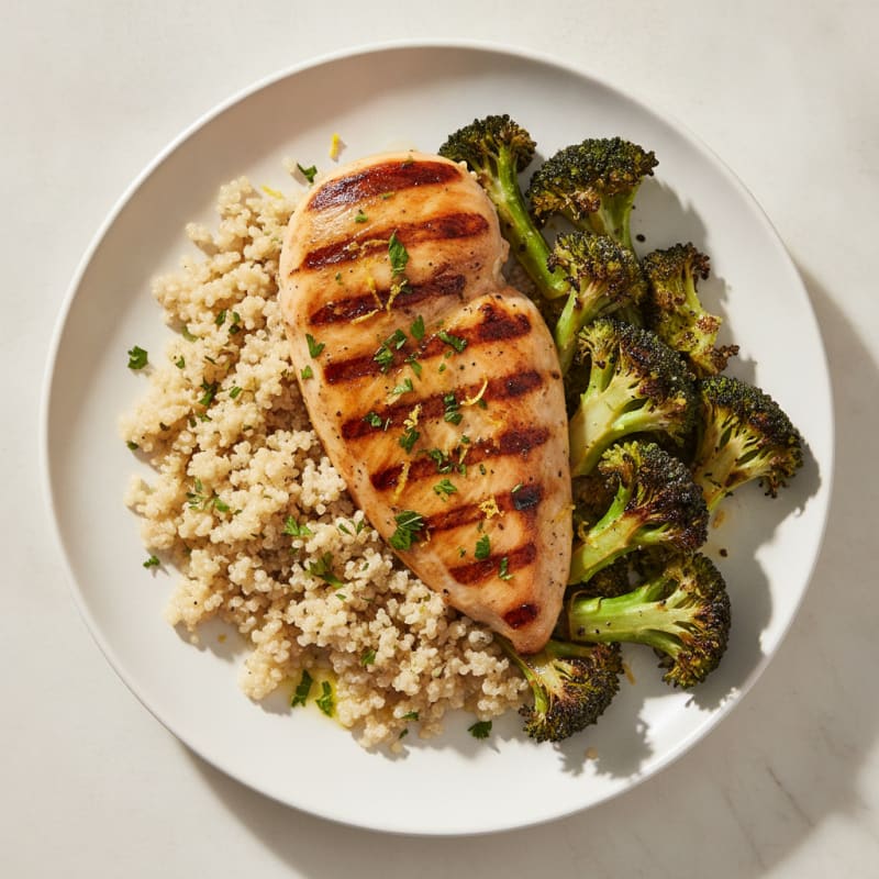 Grilled Chicken Breast with Quinoa and Roasted Broccoli