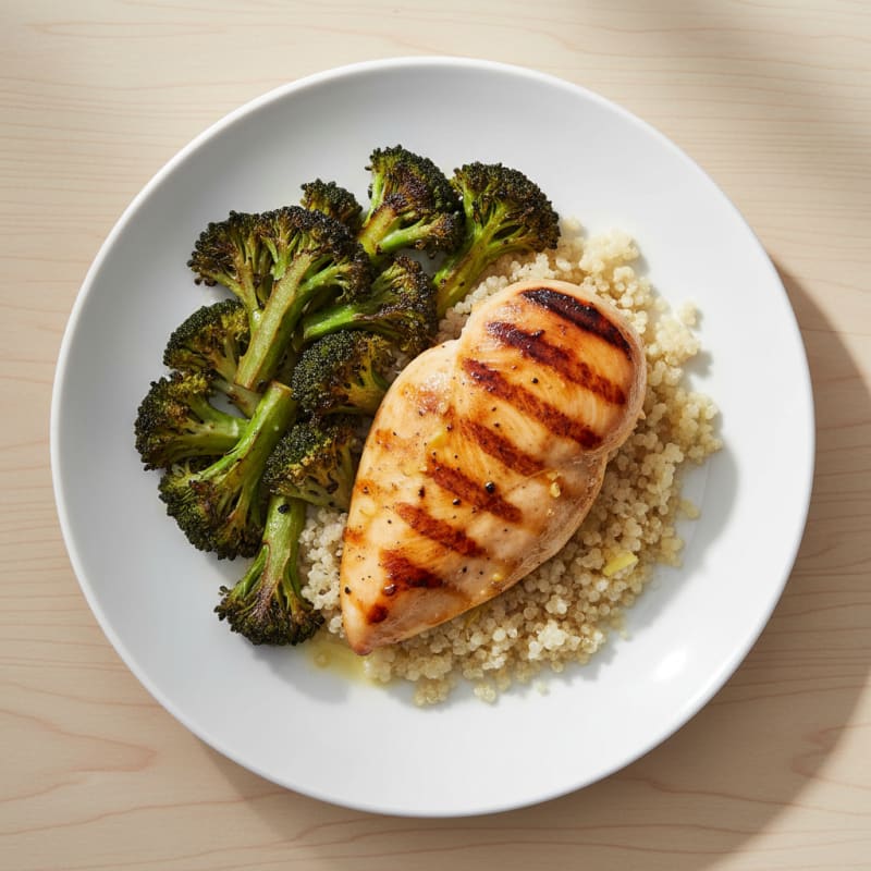 Grilled Chicken Breast with Quinoa and Roasted Broccoli