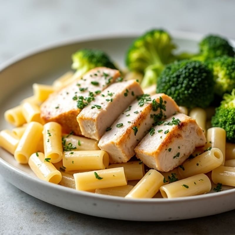 Healthy Creamy Chicken Pasta with Roasted Broccoli