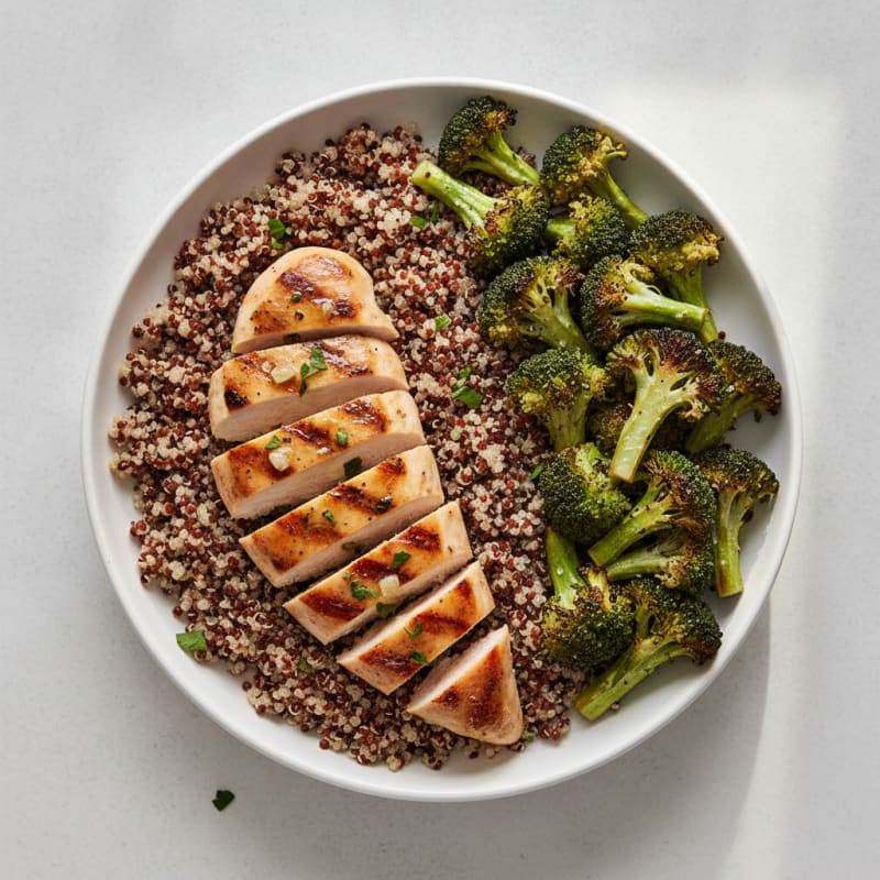 Grilled Chicken Breast with Quinoa and Roasted Broccoli