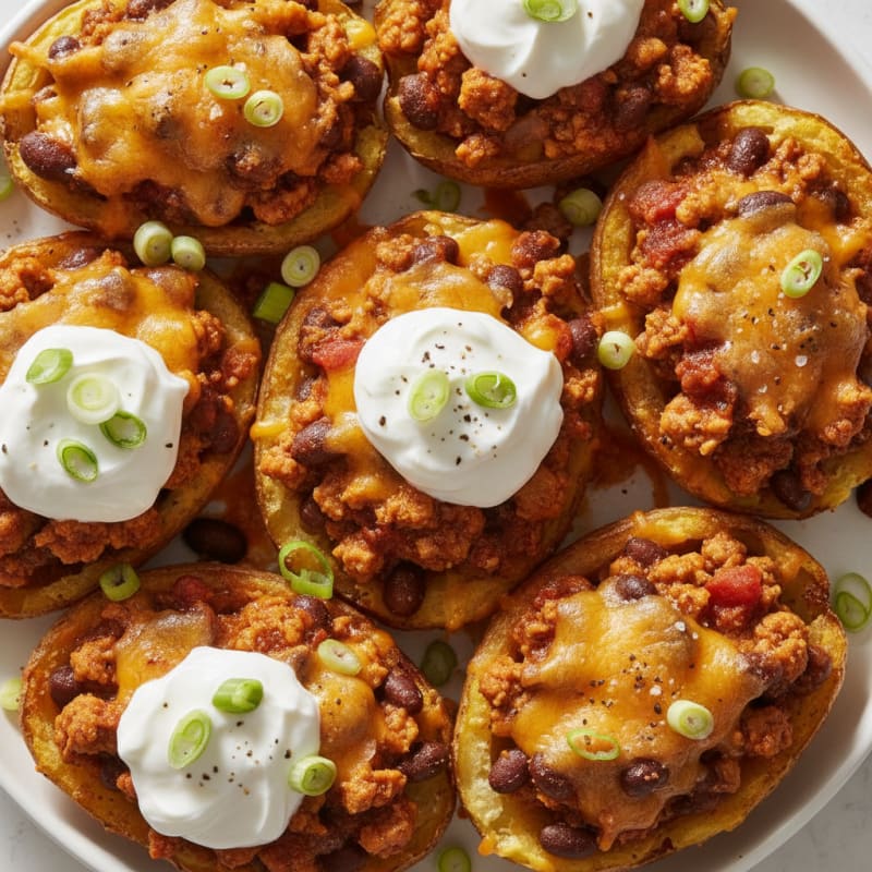 Loaded Chili Cheese Potato Skins