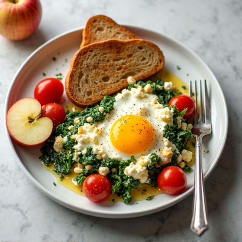 Egg White Spinach Scramble with Cottage Cheese and Cherry Tomatoes
