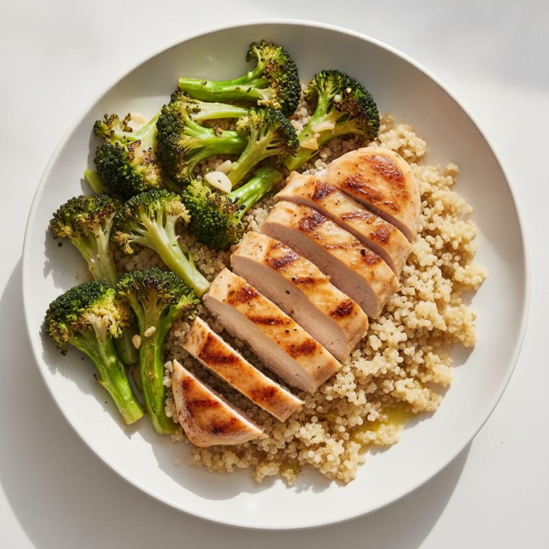 Grilled Chicken Breast with Quinoa and Roasted Broccoli