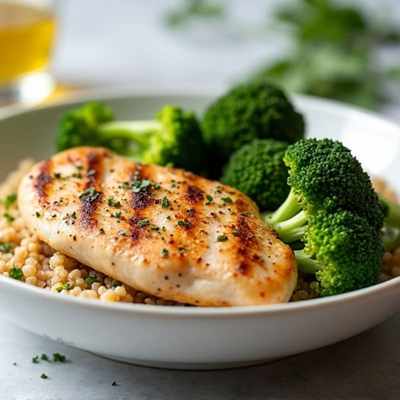 Grilled Chicken Breast with Roasted Broccoli and Quinoa
