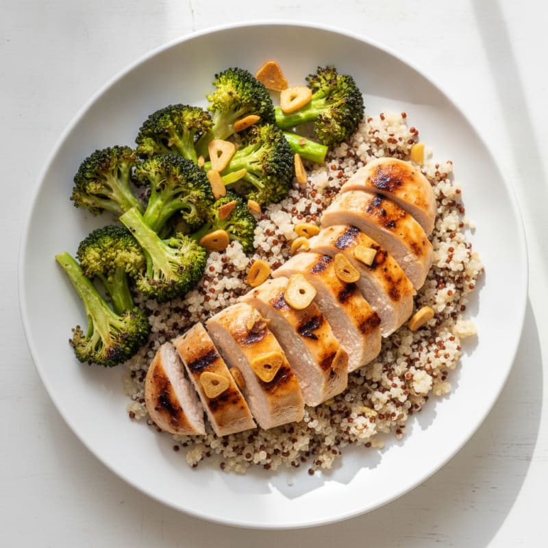 Grilled Chicken Breast with Quinoa and Roasted Broccoli