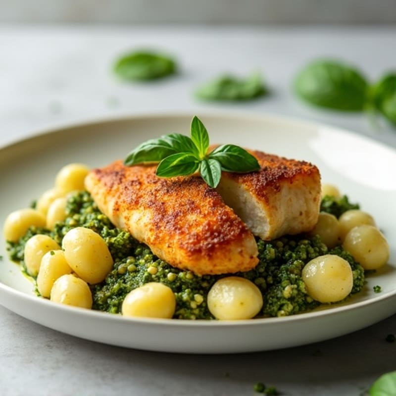 Healthy Gnocchi with Fresh Pesto and Crispy Chicken