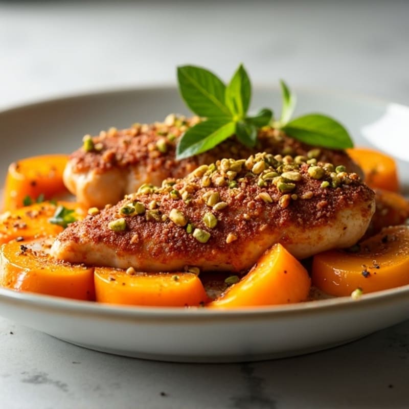 Crispy Pistachio and Cinnamon-Crusted Chicken with Roasted Butternut Squash