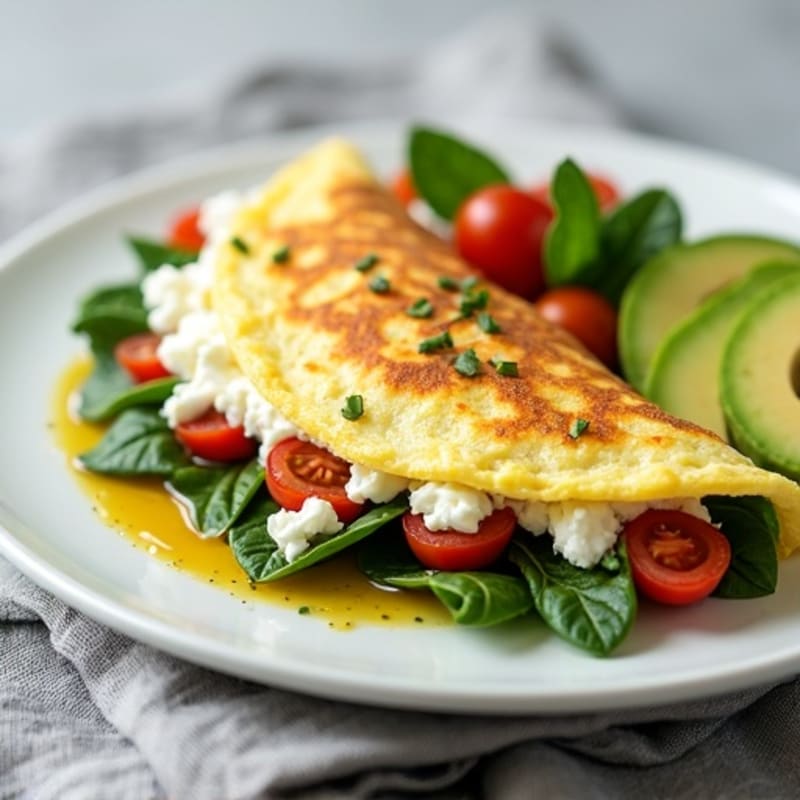 Egg White Spinach Omelette with Cottage Cheese and Cherry Tomatoes