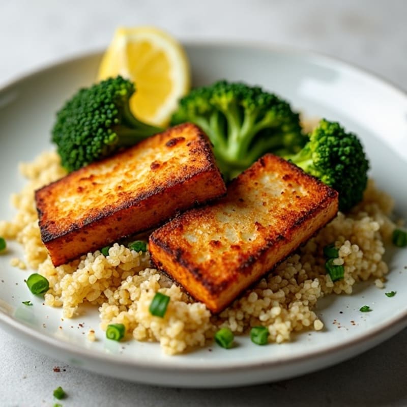 Crispy Smoked Tofu with Roasted Broccoli and Quinoa