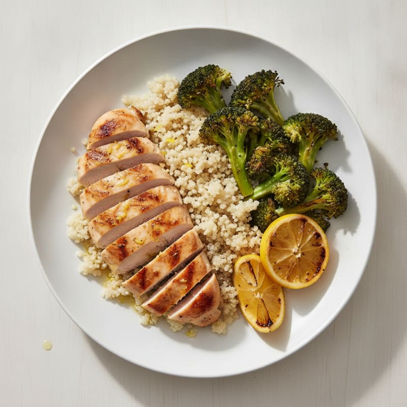Grilled Chicken and Quinoa Bowl with Roasted Broccoli