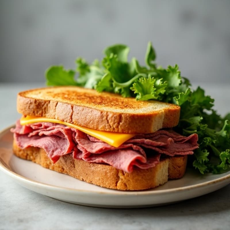 Lean Roast Beef and Melted Sharp Cheddar Sandwich with Fresh Greens