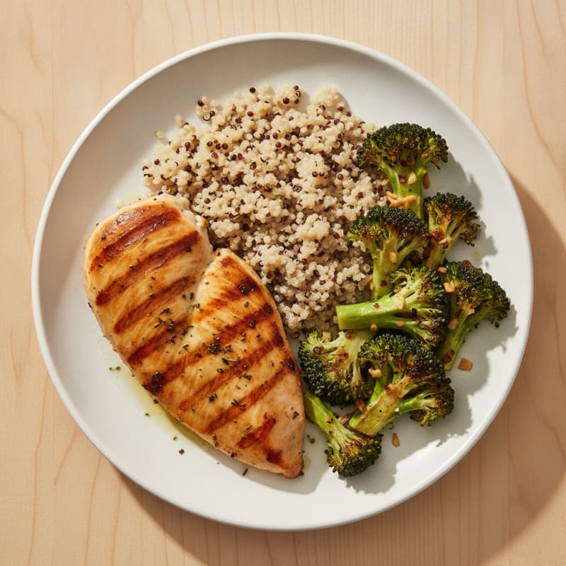 Grilled Chicken Breast with Quinoa and Roasted Broccoli