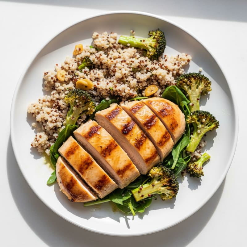 Grilled Chicken Breast with Quinoa and Roasted Broccoli
