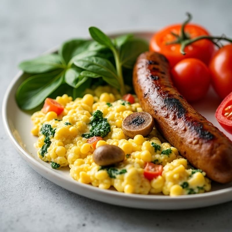 Egg White Scramble with Spinach and Grilled Turkey Sausage