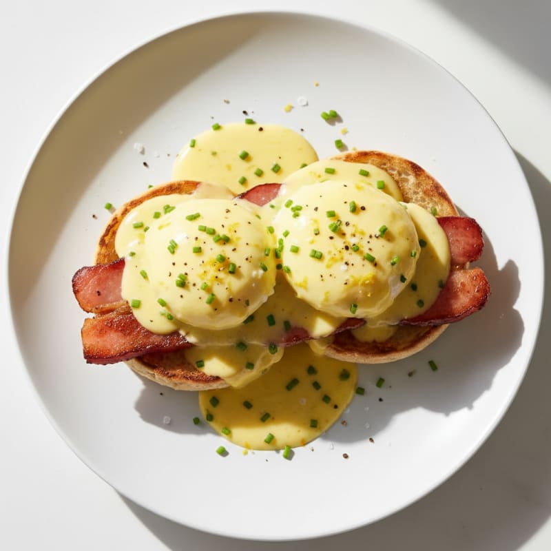 Creamy Hollandaise Eggs Benedict with Crispy Ham