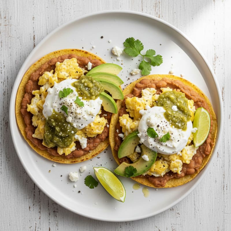 Creamy Refried Bean and Egg Tostadas