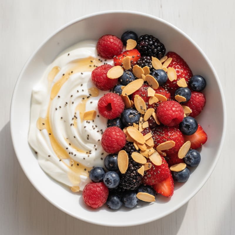 Greek Yogurt Protein Bowl with Mixed Berries and Almonds