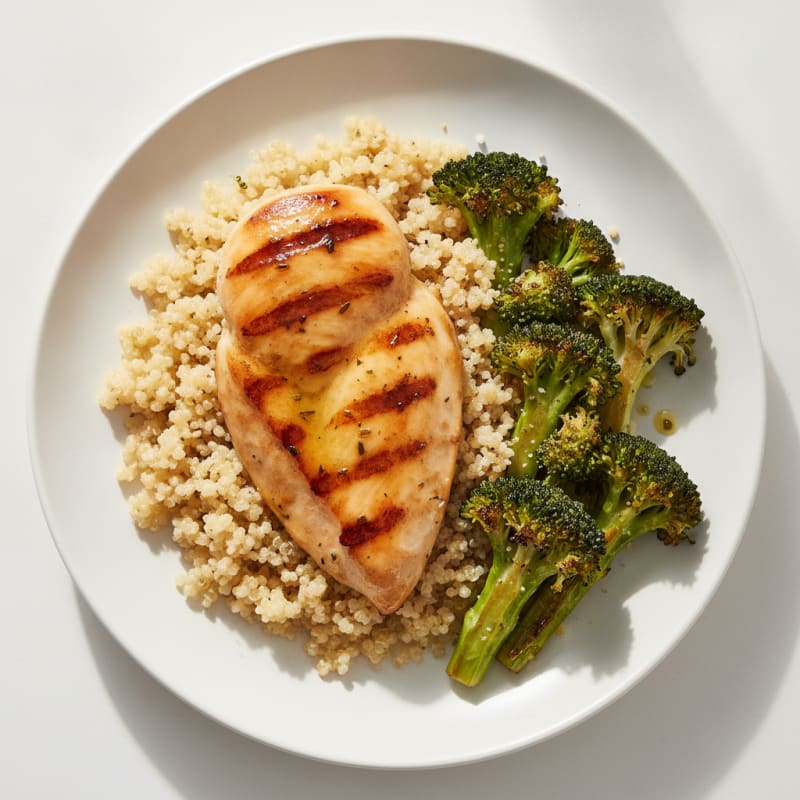 Grilled Chicken Breast with Quinoa and Roasted Broccoli
