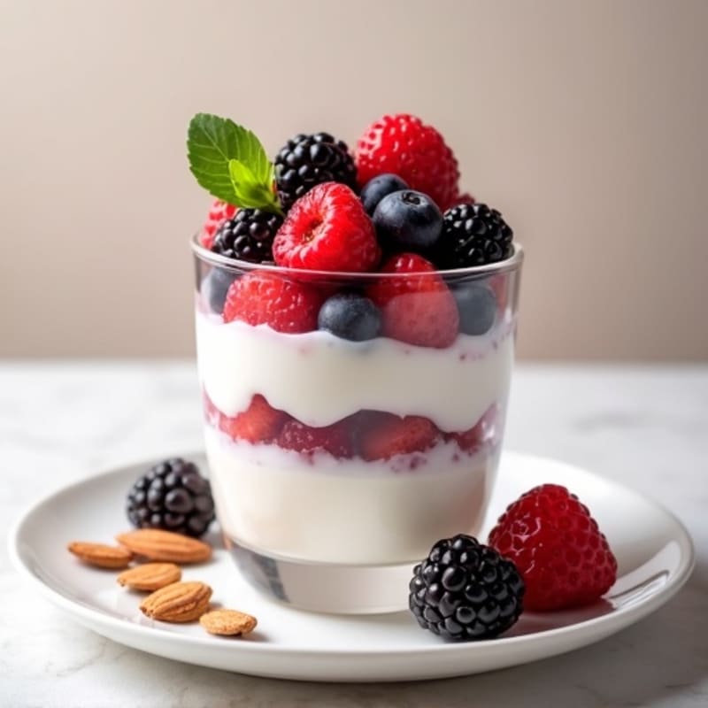 High-Protein Greek Yogurt Parfait with Mixed Berries and Almonds