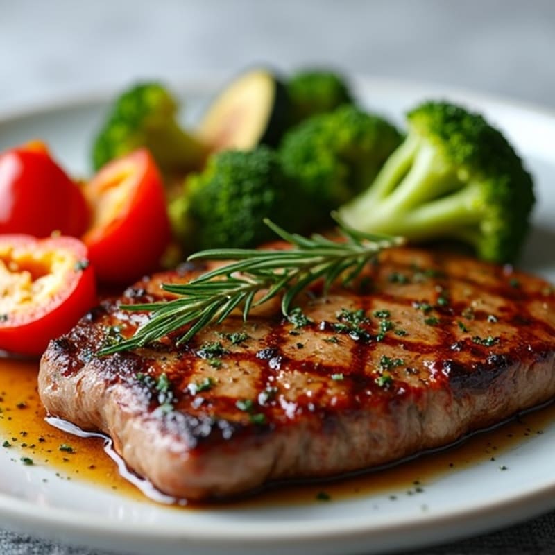 Garlic Herb Pan-Seared Beef Steak with Roasted Vegetables