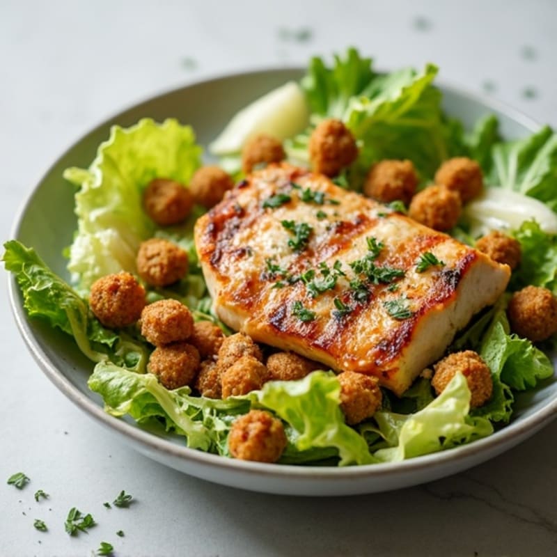 Herb-Grilled Chicken Caesar with Crispy Chickpea Croutons