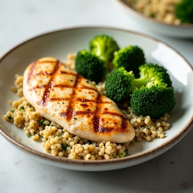 Grilled Chicken Breast with Quinoa and Steamed Broccoli