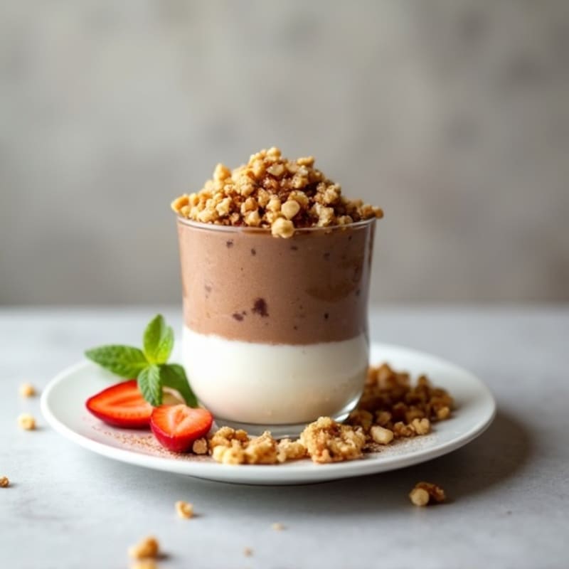 Protein Yogurt Parfait with Chocolate Protein Powder and Chopped Walnuts