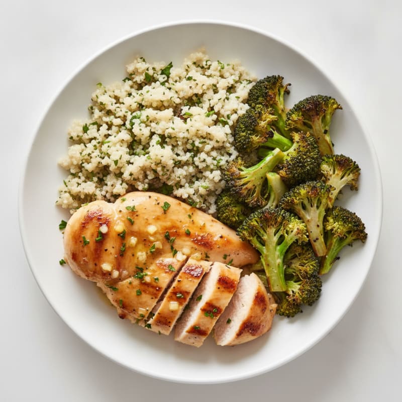 Grilled Lemon Garlic Chicken Breast with Quinoa and Roasted Broccoli