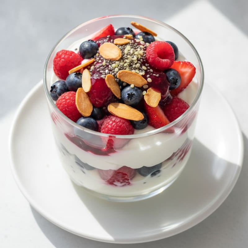 Creamy Greek Yogurt Parfait with Mixed Berries and Crunchy Almonds