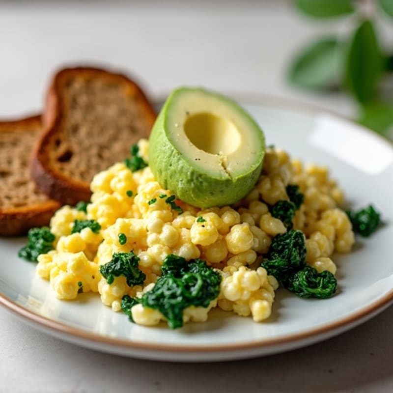 Egg White and Cottage Cheese Scramble with Sautéed Spinach