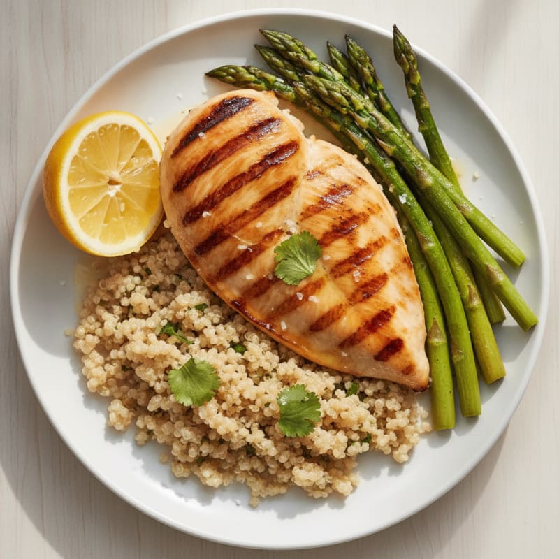 Grilled Chicken Breast with Quinoa and Roasted Asparagus