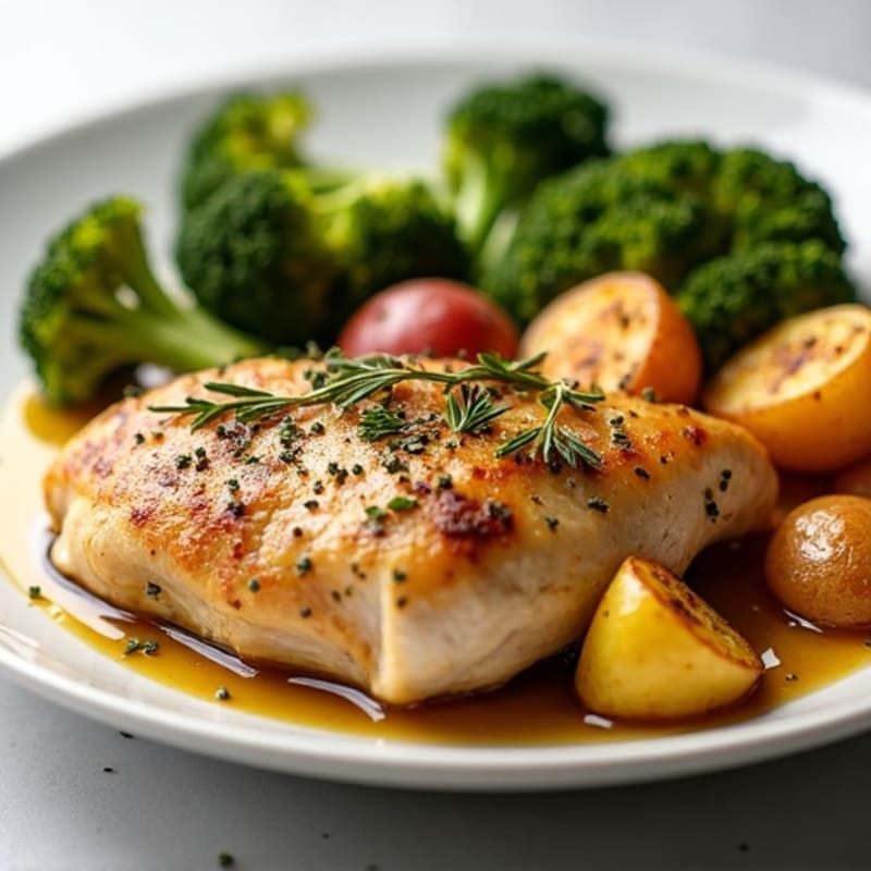 Garlic Herb Roasted Chicken with Crispy Potatoes and Roasted Broccoli