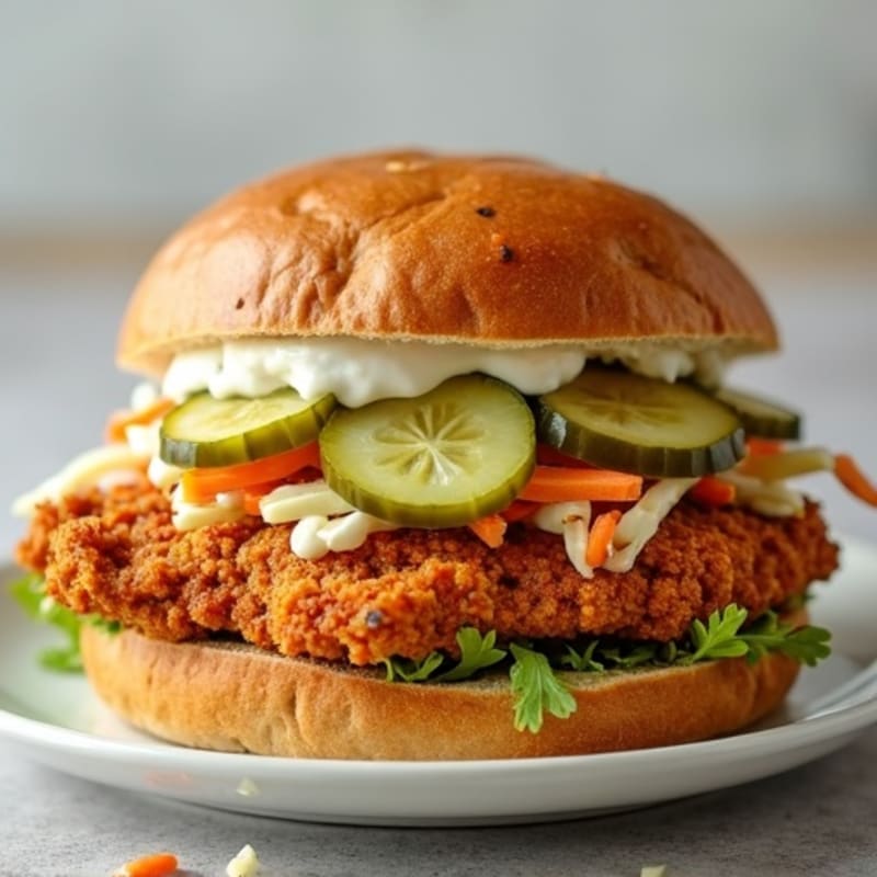 Crispy Oven-Baked Chicken Sandwich with Tangy Pickle Slaw