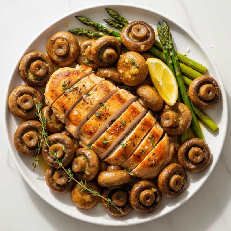 Golden Roasted Garlic Butter Mushrooms with Pan-Seared Chicken