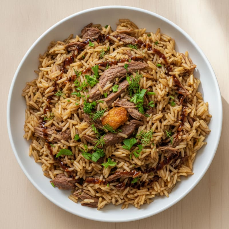 Herbed Basmati Rice Pilaf with Slow-Roasted Beef