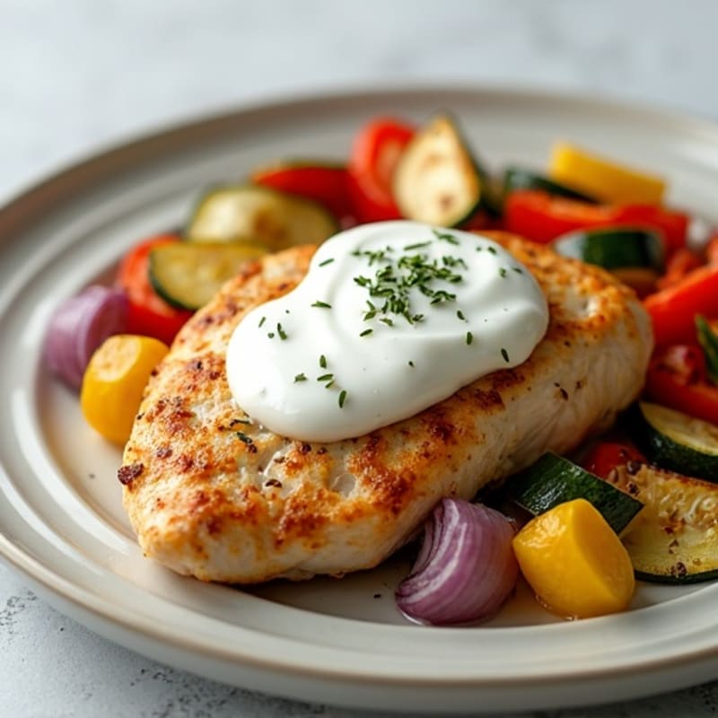 Creamy Greek Yogurt Chicken with Roasted Vegetables