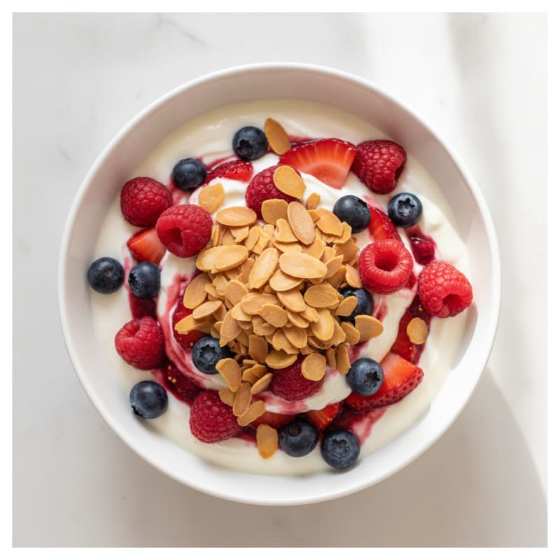 Greek Yogurt Protein Parfait with Mixed Berries and Almonds