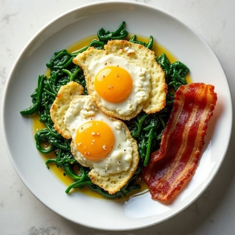 Egg White Spinach Scramble with Grilled Turkey Bacon