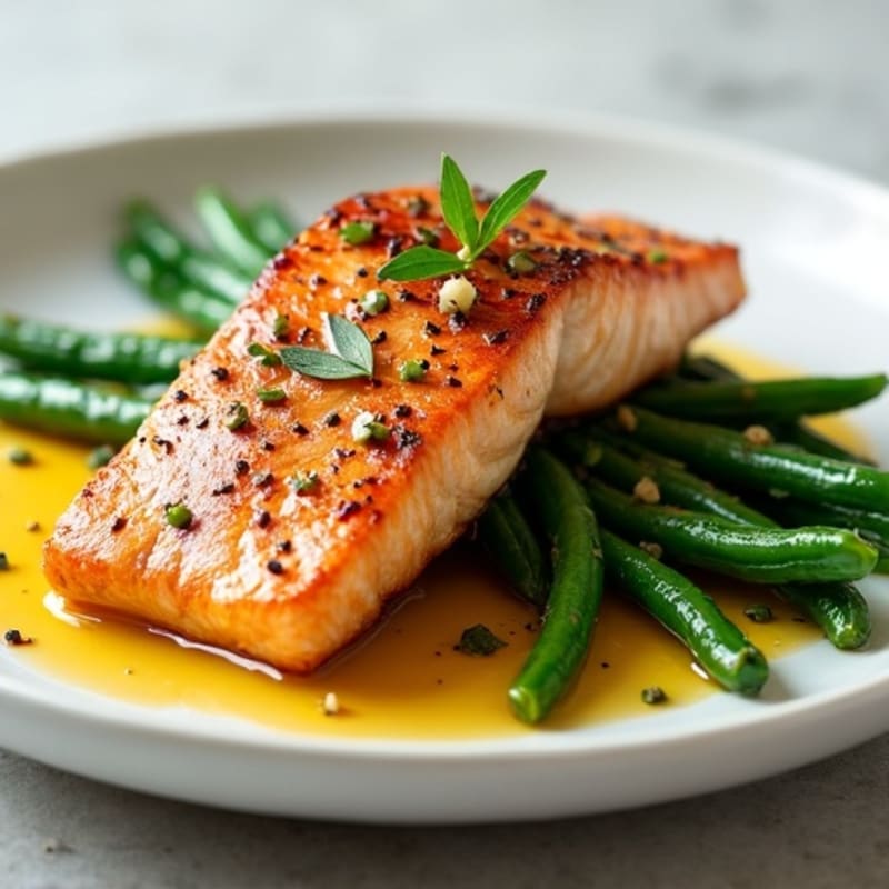 Seared Salmon Fillet with Garlic Green Beans