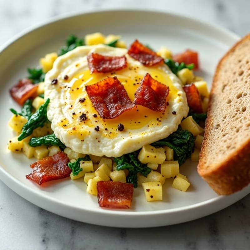 Cottage Cheese Scramble with Spinach and Turkey Bacon
