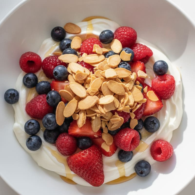 Greek Yogurt Protein Parfait with Mixed Berries and Almonds