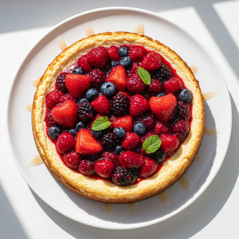 Greek Yogurt Protein Cheesecake with Mixed Berries