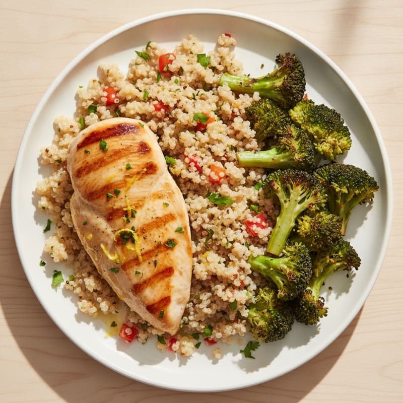 Grilled Chicken Breast with Quinoa and Roasted Broccoli