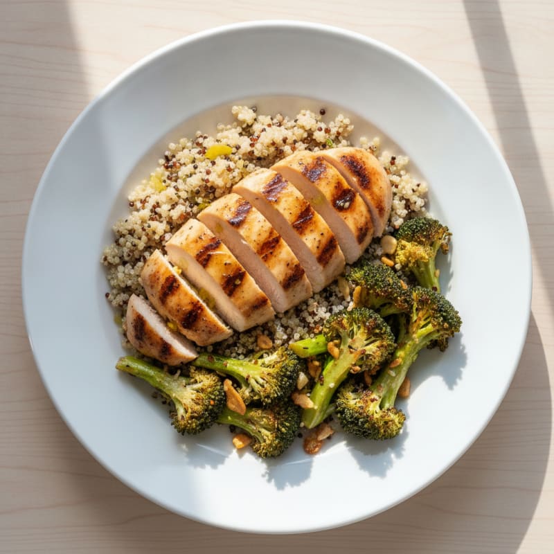 Grilled Chicken Breast with Quinoa and Roasted Broccoli