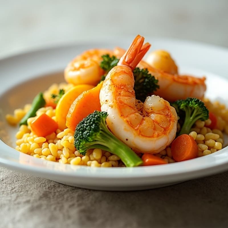 Seafood with Saffron Rice and Tender Vegetables