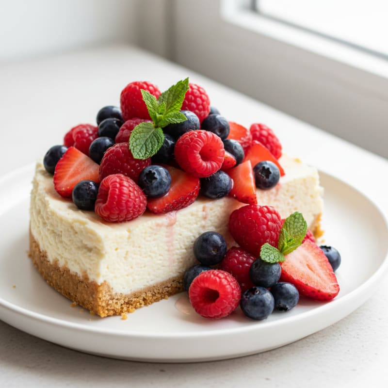 Greek Yogurt Protein Cheesecake with Mixed Berries