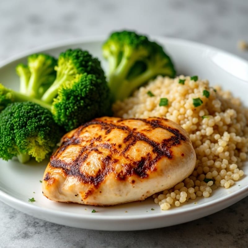Grilled Chicken Breast with Roasted Broccoli and Quinoa